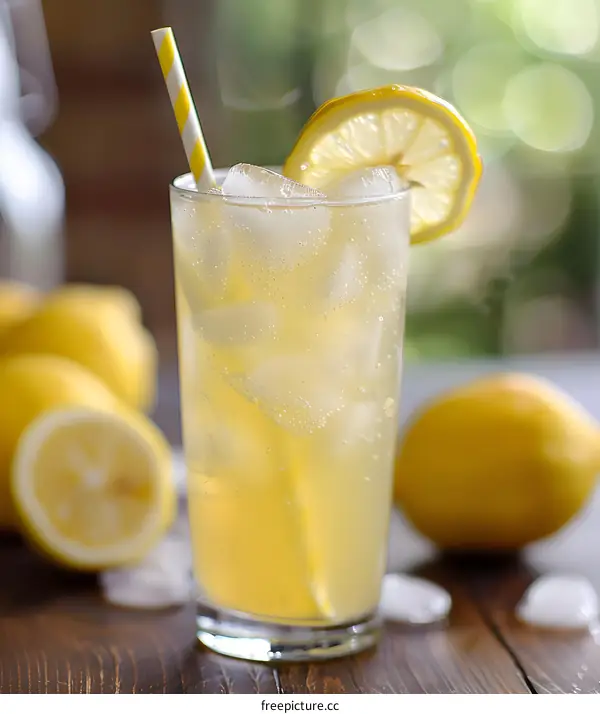 Refreshing Lemonade with Ice and Lemon Slice