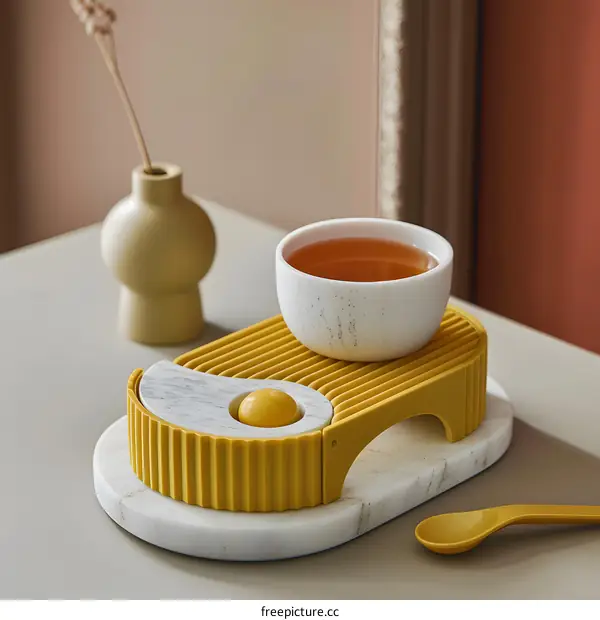 Yellow Teacup Holder with Marble Base