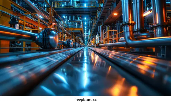 The intricate network of pipes and valves in an industrial setting