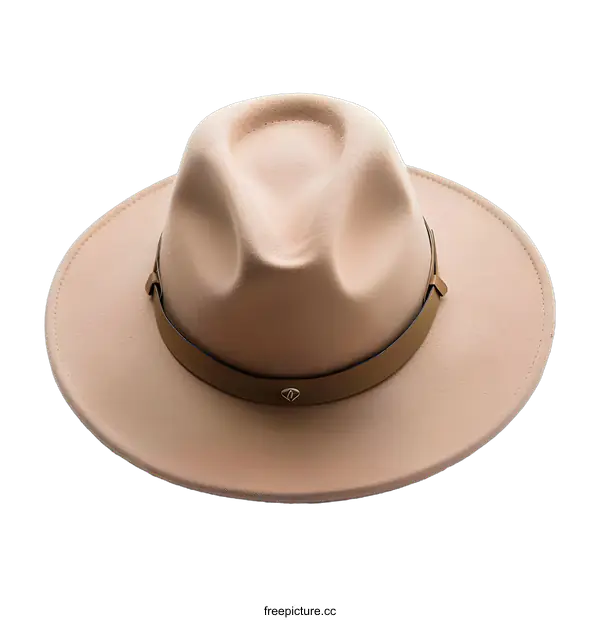 [Transparent Background PNG]Beige Fedora Hat with Brown Leather Band