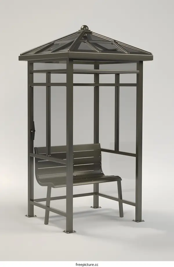 Modern Metal Bus Stop Shelter with Glass Panels and Bench