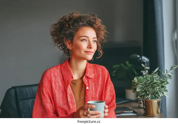 Woman Relaxing at Home with Coffee