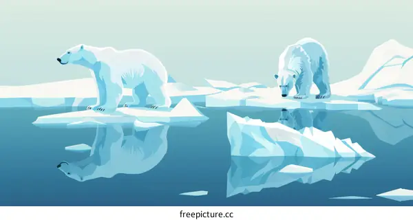 Polar Bears on Melting Ice Floes in the Arctic