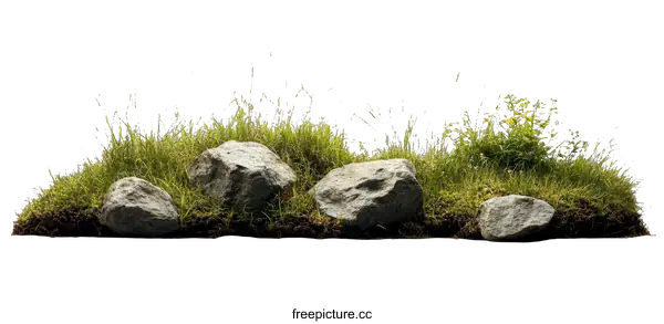 [Transparent Background PNG]Natural Grassy Mound with Rocks