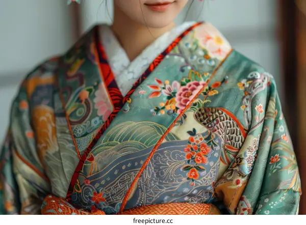 A woman wearing a kimono with a floral pattern