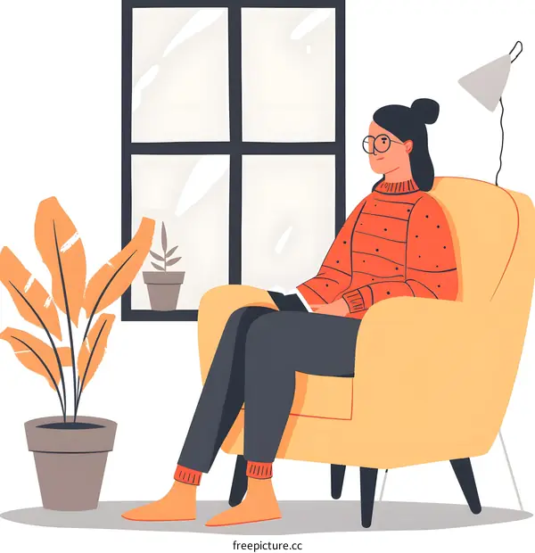 Woman Relaxing in Armchair by Window