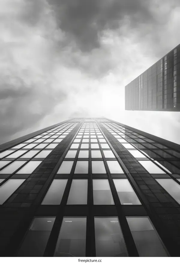 Black and white photo of skyscrapers reaching up to the sky