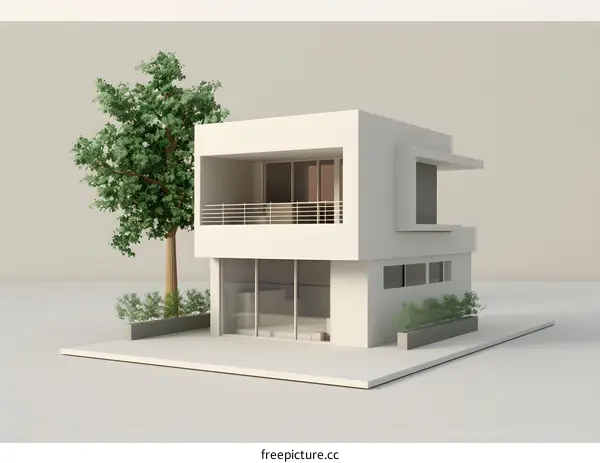 Modern Minimalist House Design with Tree and Plants
