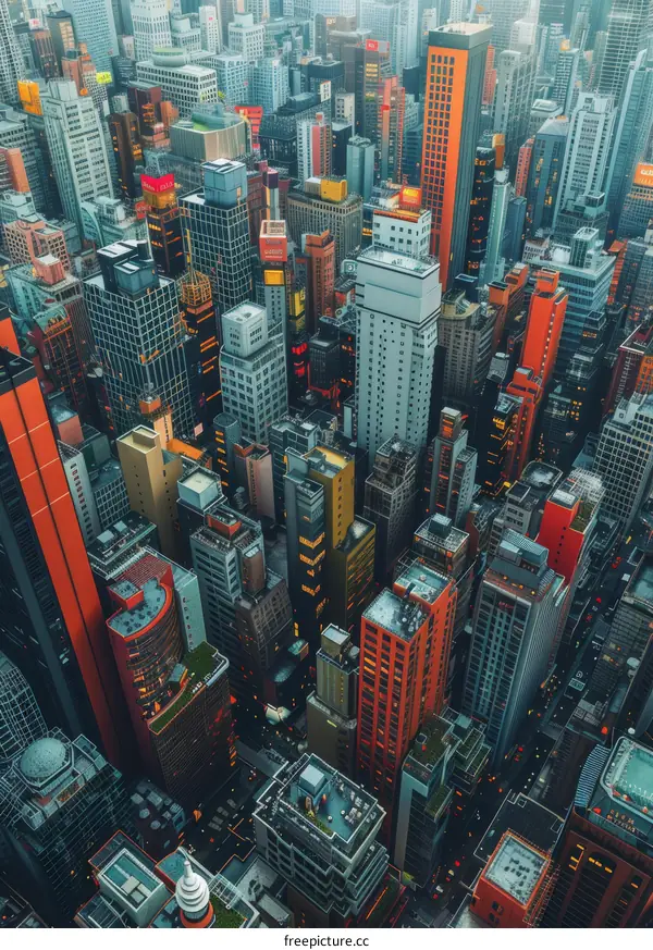 Modern Cityscape Illustration with High-Rise Buildings