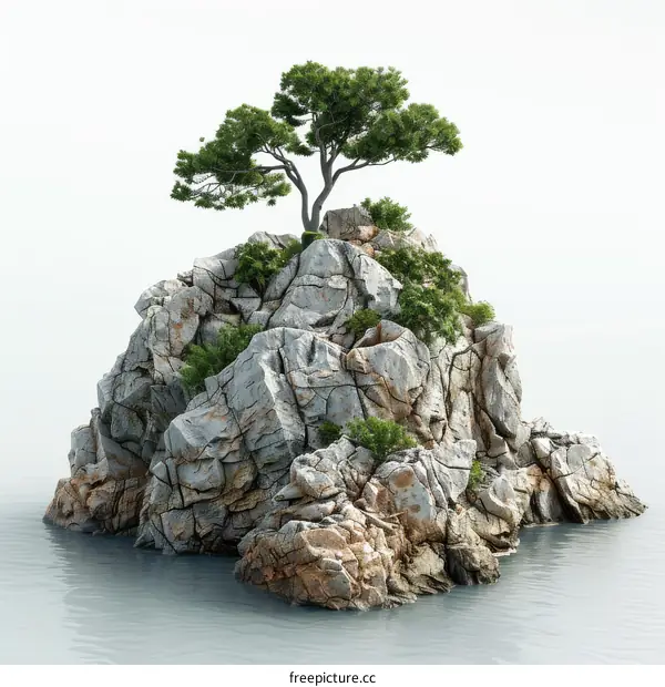Solitary Tree on a Rocky Island