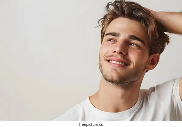 Handsome Man Smiling Looking Up