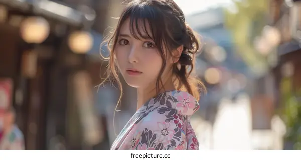 Asian Woman in Traditional Japanese Kimono