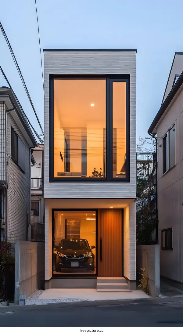 Modern House Design With Large Windows and Wooden Door