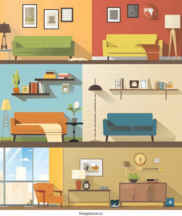 Flat Design Illustration of Different Living Room Interiors