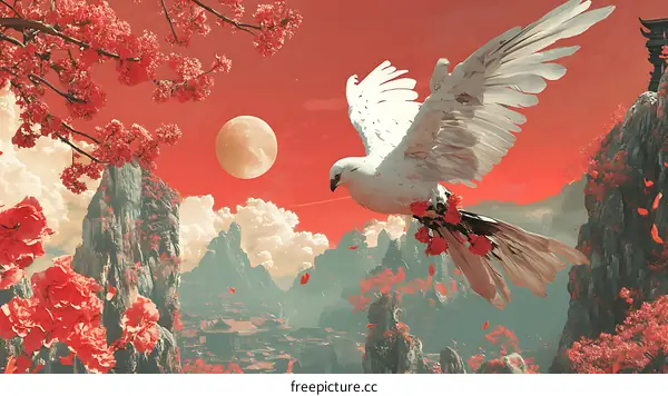 White Bird Flying Over Red Mountains
