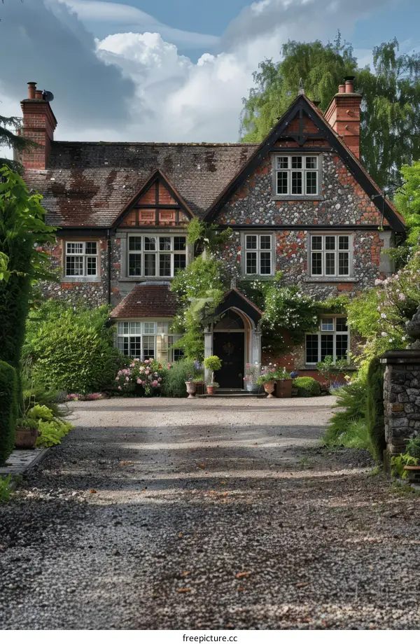 An English country house with a beautiful garden