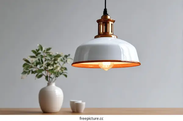 Stylish White Pendant Lamp with Copper Trim