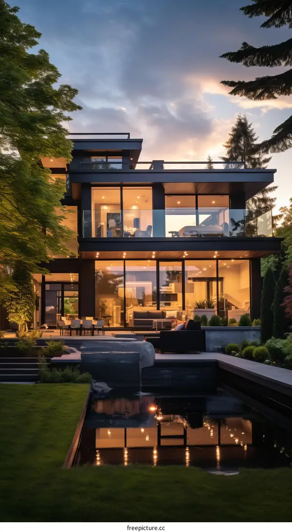 A stunning modern house with a pool and a beautiful view