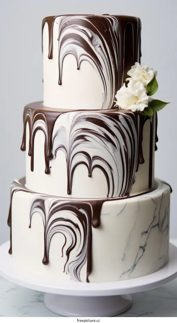 Three Tiered Marble Cake with Drippy Chocolate
