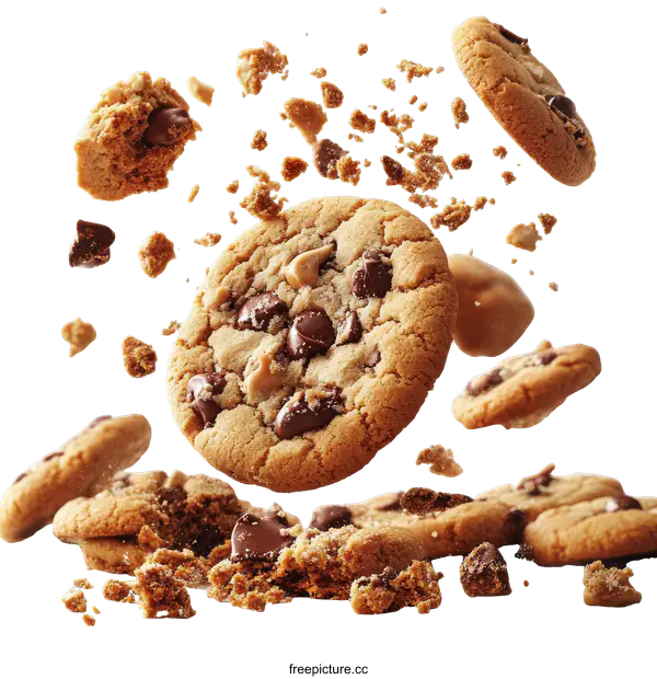 [Transparent Background PNG]Delicious Chocolate Chip Cookies in the Air