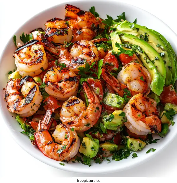 Grilled Shrimp Salad with Avocado and Tomatoes