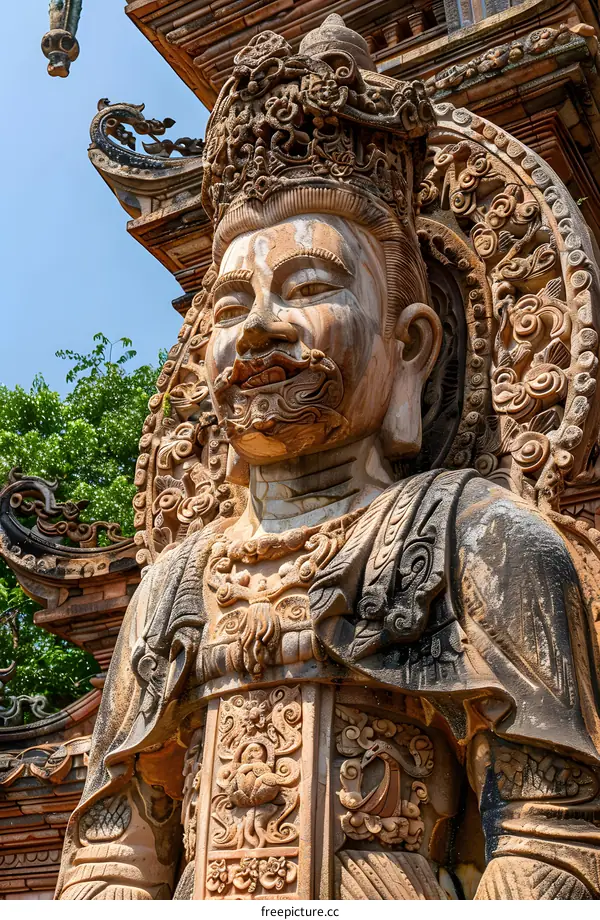 Intricate Stone Carving of a Guardian Deity