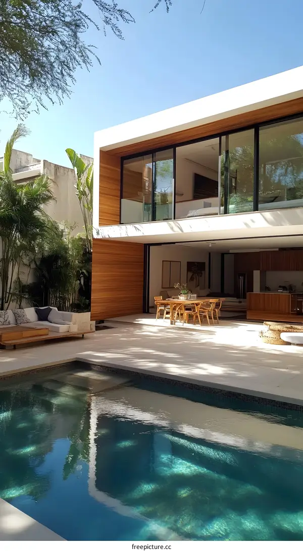 Modern House With Swimming Pool In Backyard