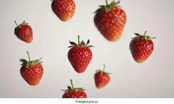 Fresh Strawberries in Mid-Air