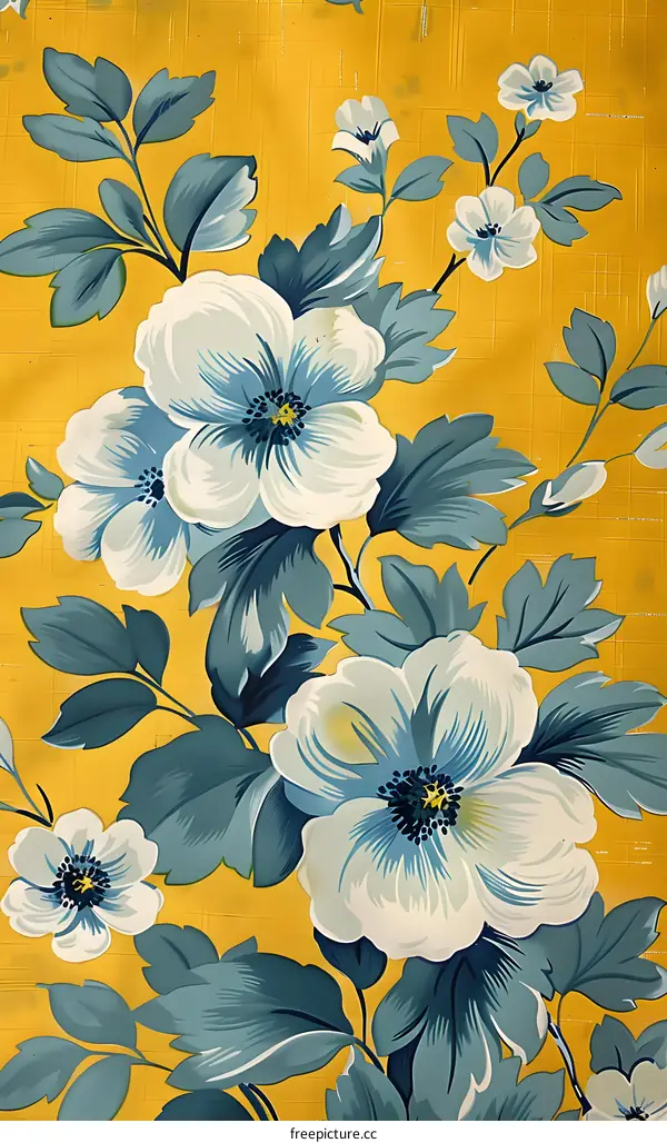 Vintage Floral Pattern on Yellow Background