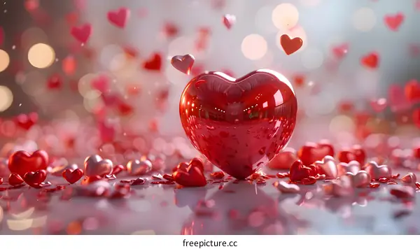Red heart with bokeh background