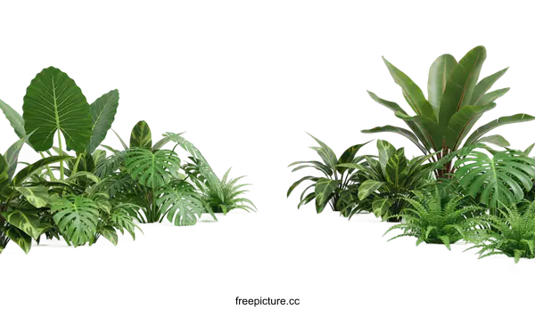 [Transparent Background PNG]A variety of lush green tropical plants in different shapes and sizes