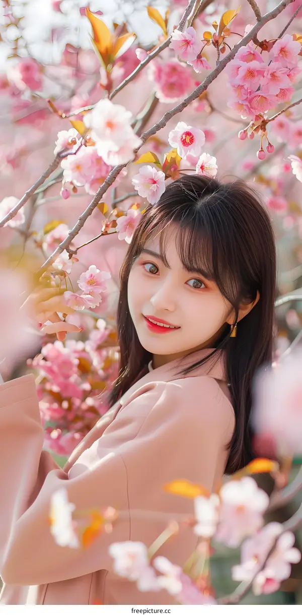 Young Woman with Pink Flowers
