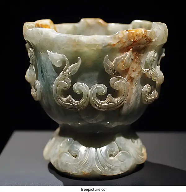 Ancient Jade Cup with Intricate Carvings