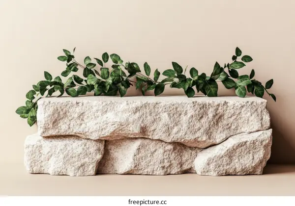 Minimalist Stone Display with Greenery