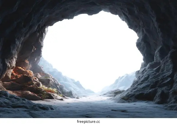 Cave Entrance to a Mysterious Mountain Landscape