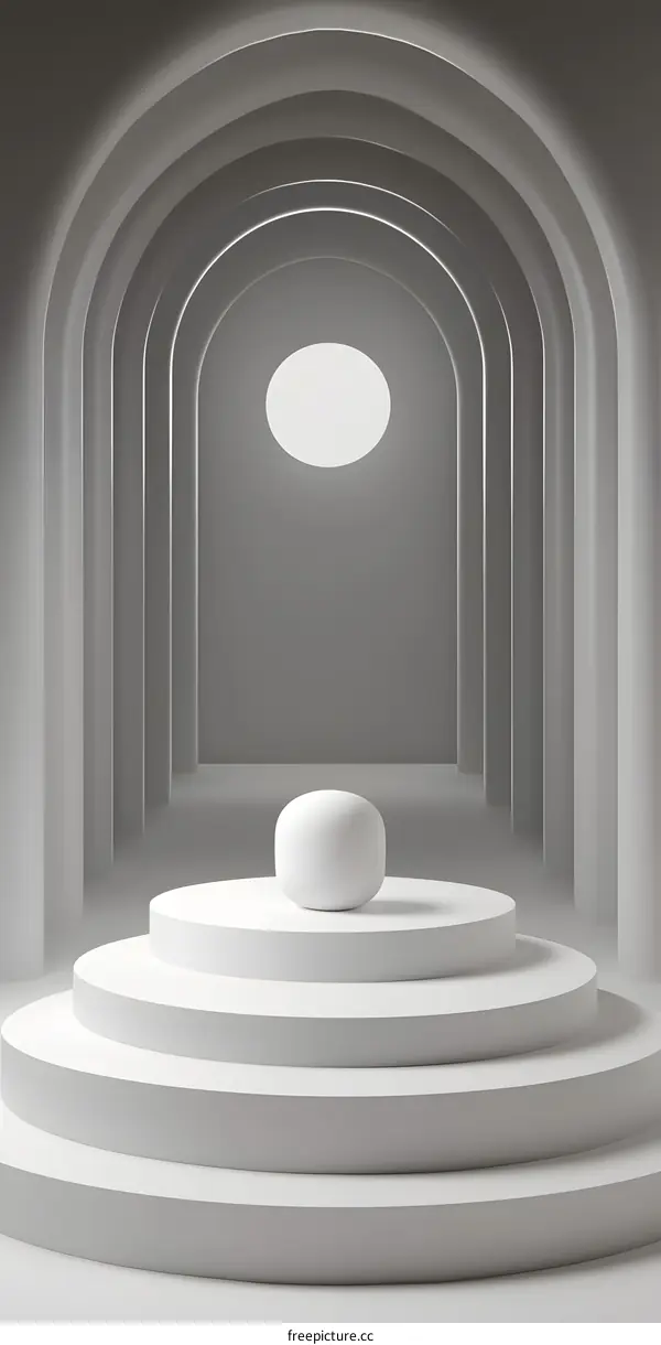 Abstract Archway with White Sphere and Platforms