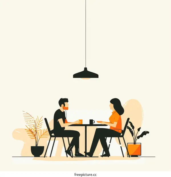 A man and a woman are sitting at a table and talking