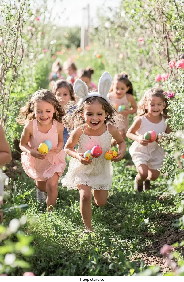 Easter Egg Hunt Children Running in a Field