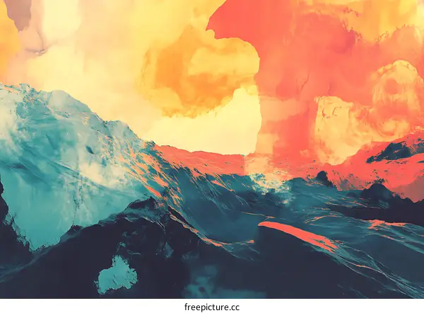 Abstract Mountain Landscape with Yellow and Red Hues