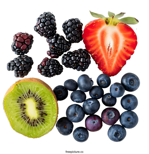 [Transparent Background PNG]Fresh Fruit Mix of Berries Kiwi and Strawberry