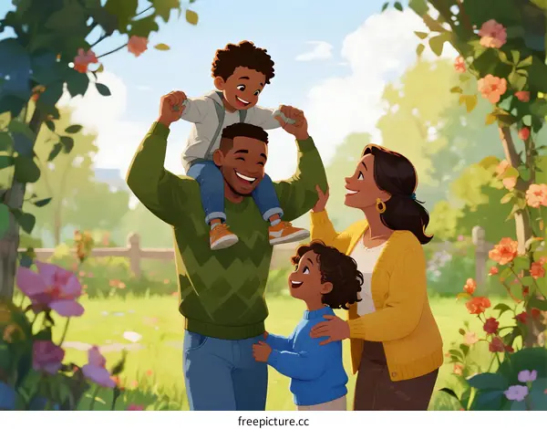 Happy Family Enjoying a Beautiful Day in the Garden