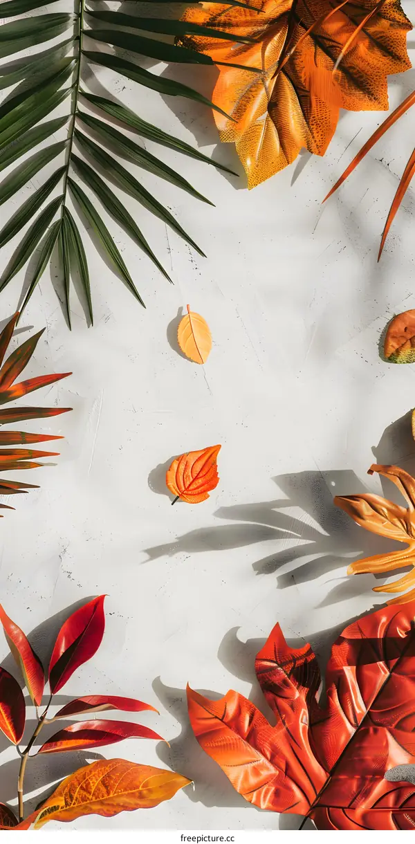 Autumn Leaves Background With White Texture