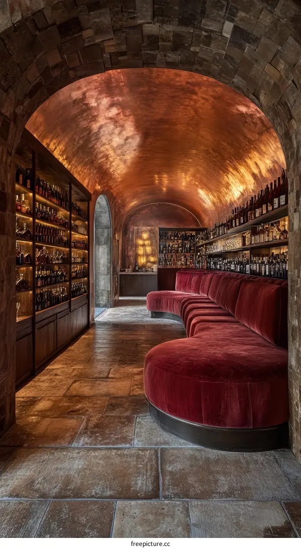 Wine Bar Interior Design with Copper Accents