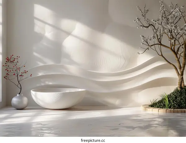 Modern Minimalist Interior Design Scene with Abstract Wall