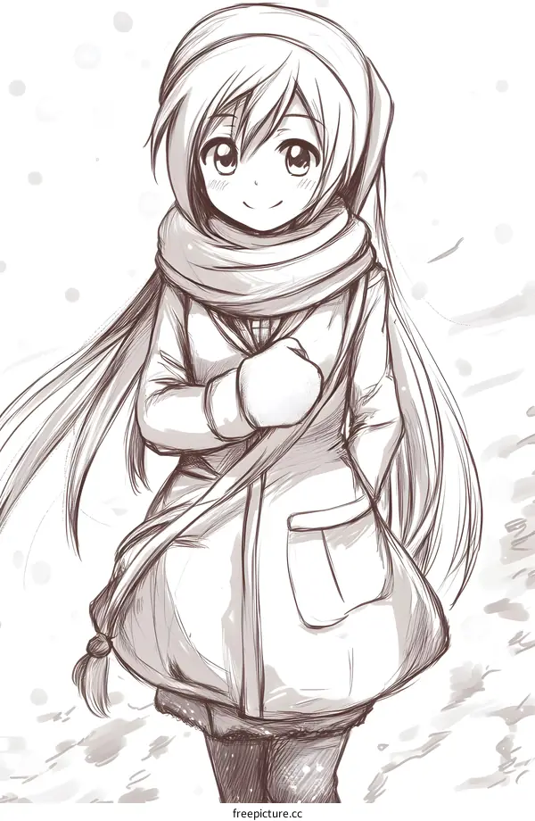 Smiling Anime Girl In The Winter