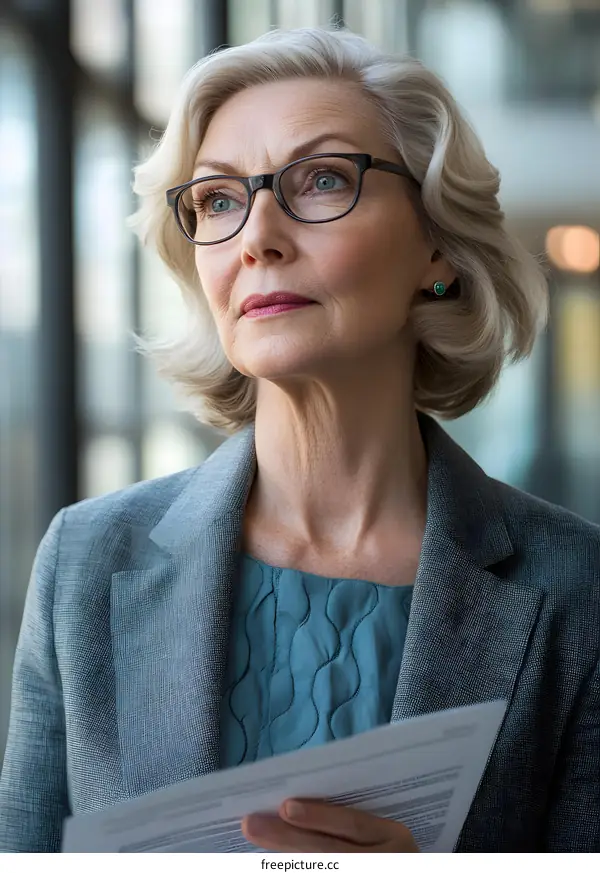 Businesswoman Looking Up With Confidence Holding Documents
