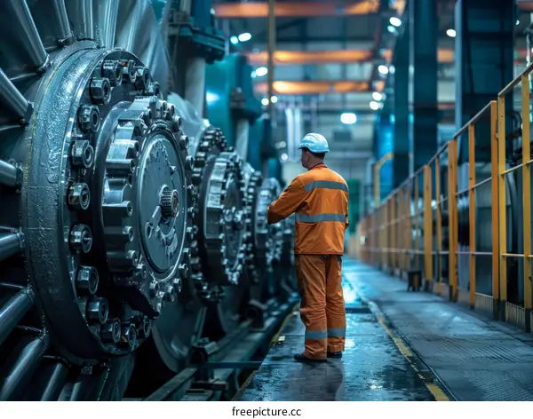 technician examining large industrial machine