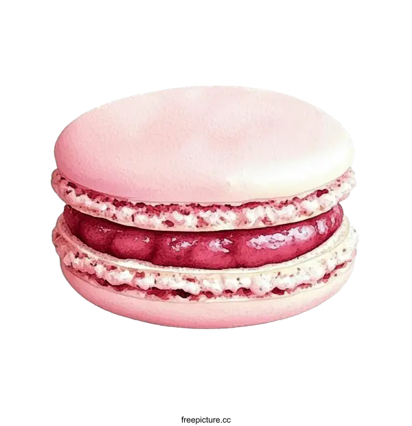 [Transparent Background PNG]Watercolor Illustration of a Pink Macaron