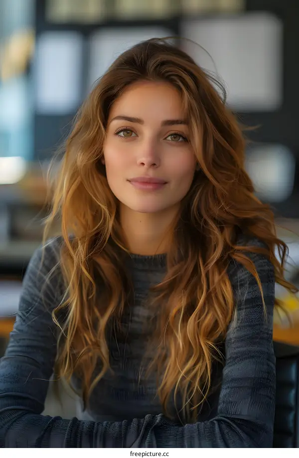 Portrait of a beautiful young woman with long brown hair