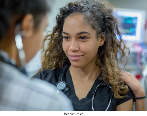 A young female doctor is talking to a patient.